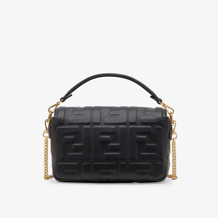 Cheap HOT FF Baguette Nappa In Motif Fendi Leather Bag Black Mini 0807